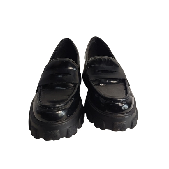 BAR III Women's Black Faux Leather Platform Slip-On Penny Loafers Size 9M - Picture 3 of 9